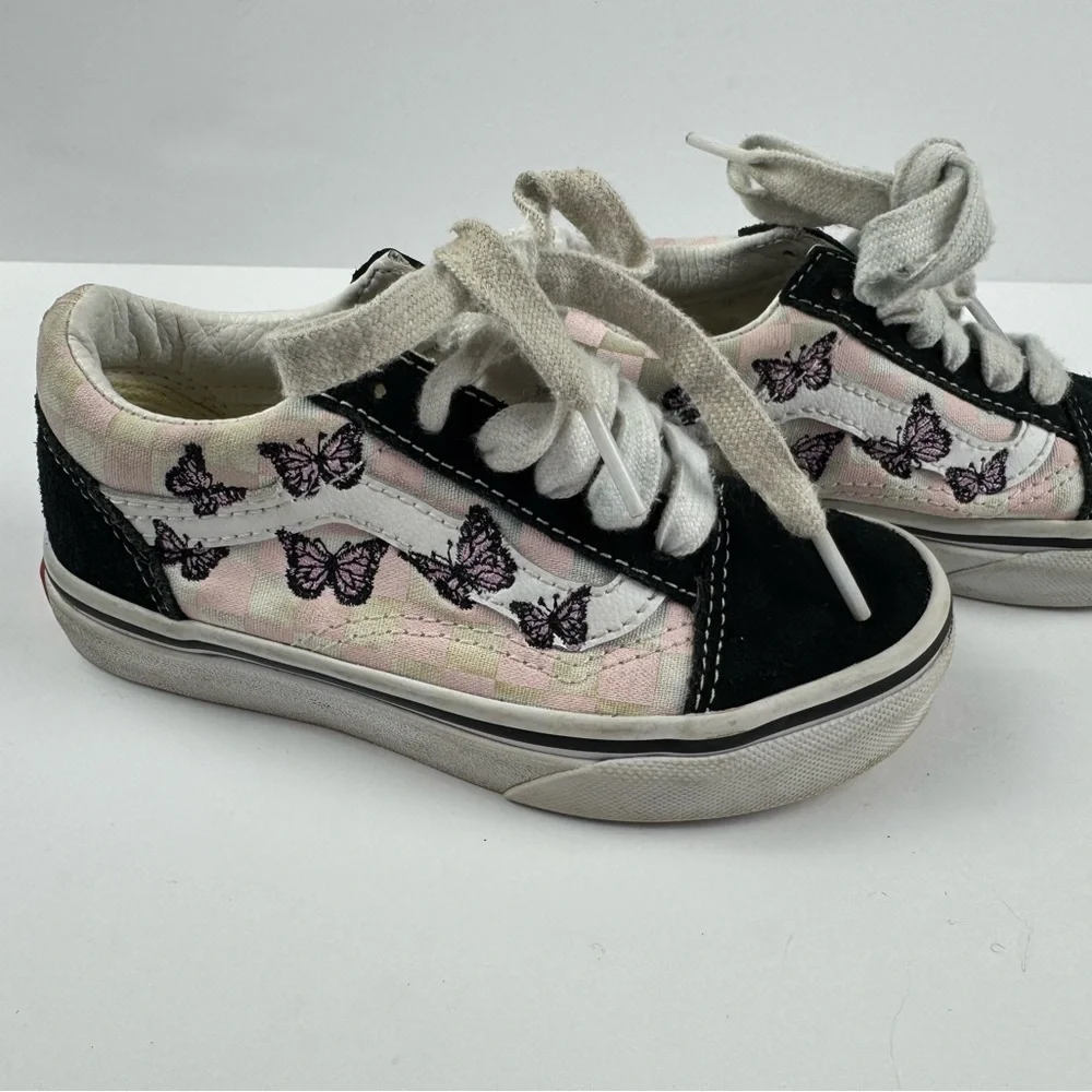 Vans Kids Old skool Black and White Butterfly skate Sneakers size 11